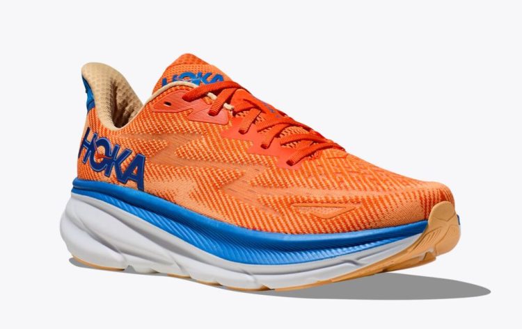 Product shot of a Hoka Clifton 9 running shoe