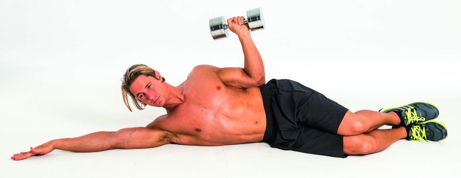 Man performing dumbbell external rotation