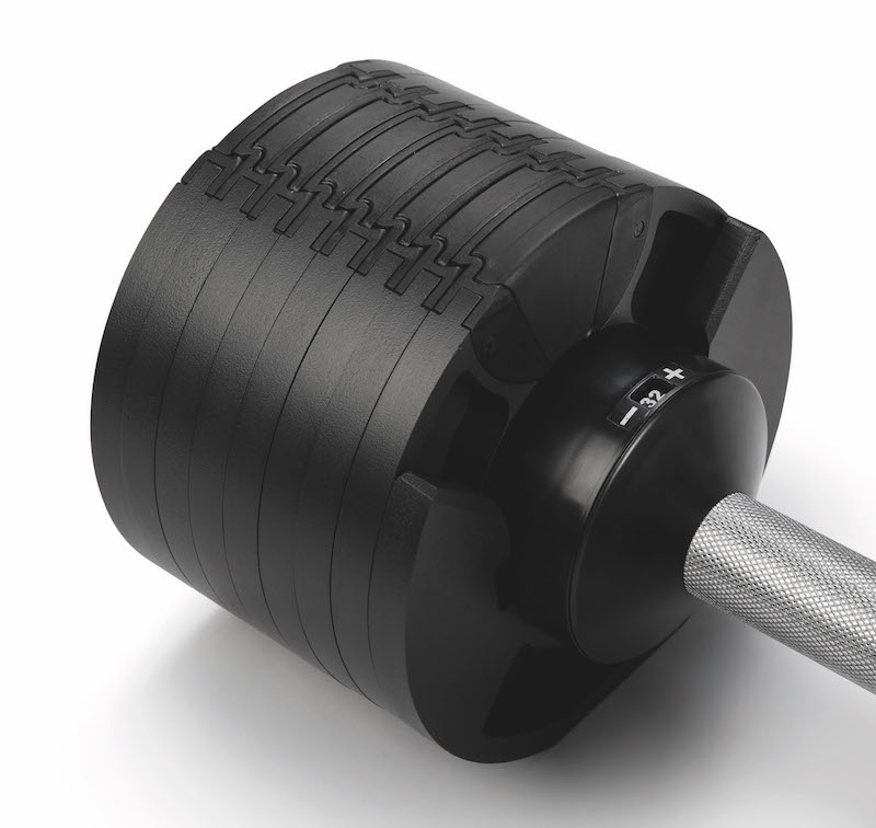 Close up of one end of the nuobell 2-32 adjustable dumbbell