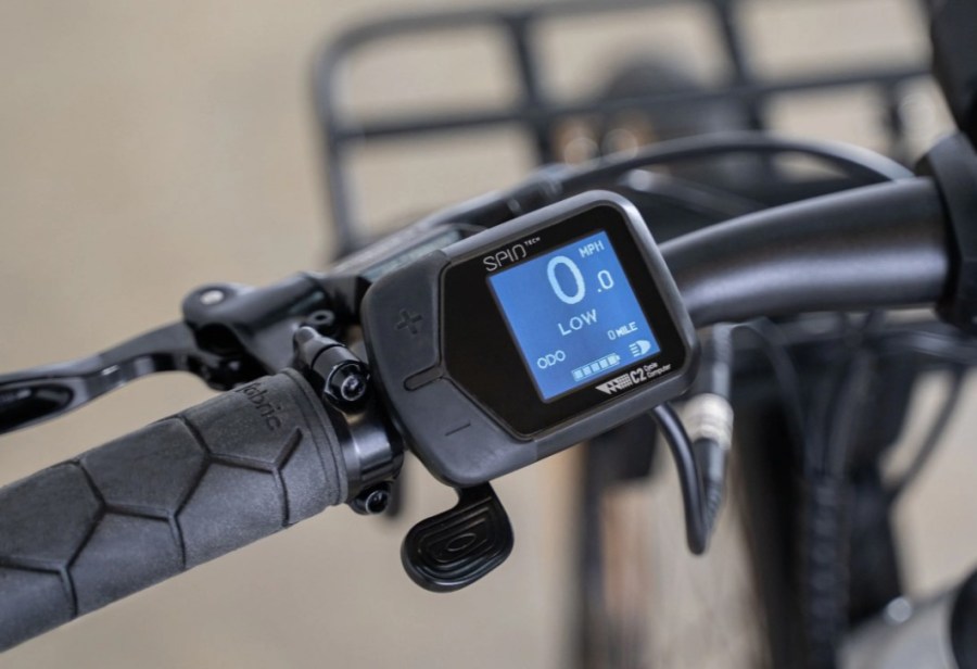 The control unit on an e-bike's handlebars