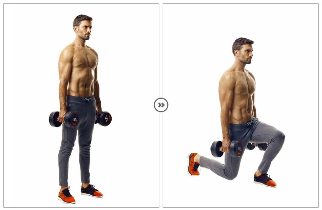 man performing dumbbell lunge