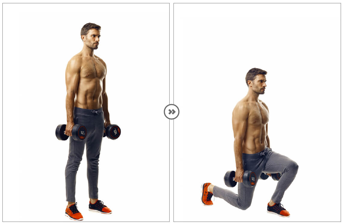 man performing dumbbell reverse lunge