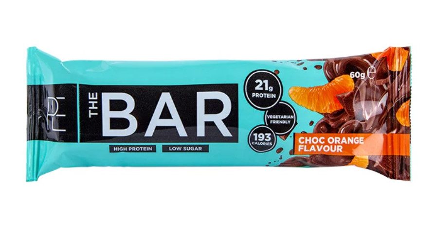 A product shot of PE Nutrition The Bar protein bar