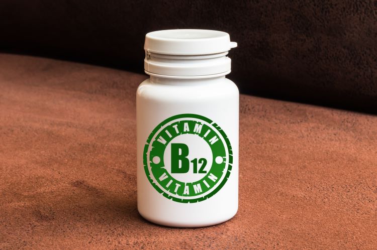 A bottle of vitamin B12 pills