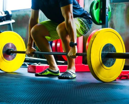 Close-up of feet of a weight lifter