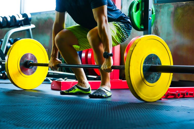 Close-up of feet of a weight lifter