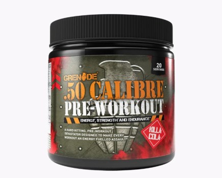 Product shot of a tub of Grenade 50 Calibre pre-workout