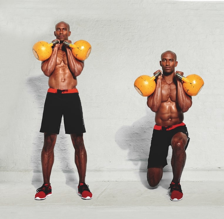 Double kettlebell lunge