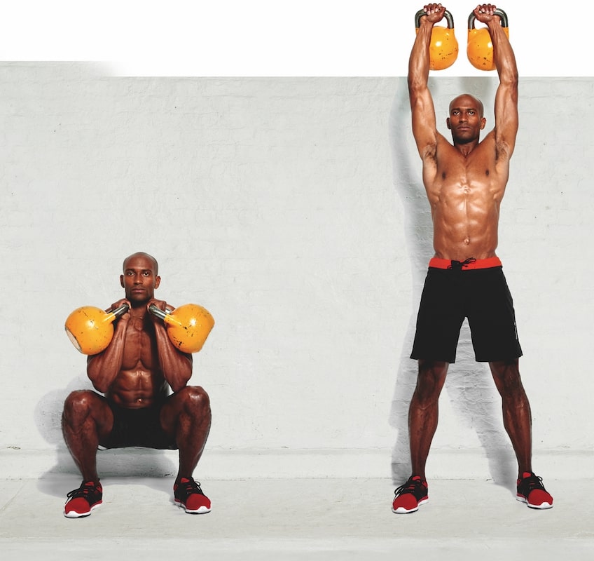 Double kettlebell thruster