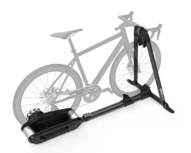 Product shot of Wahoo bike roller with transparent bike overlay