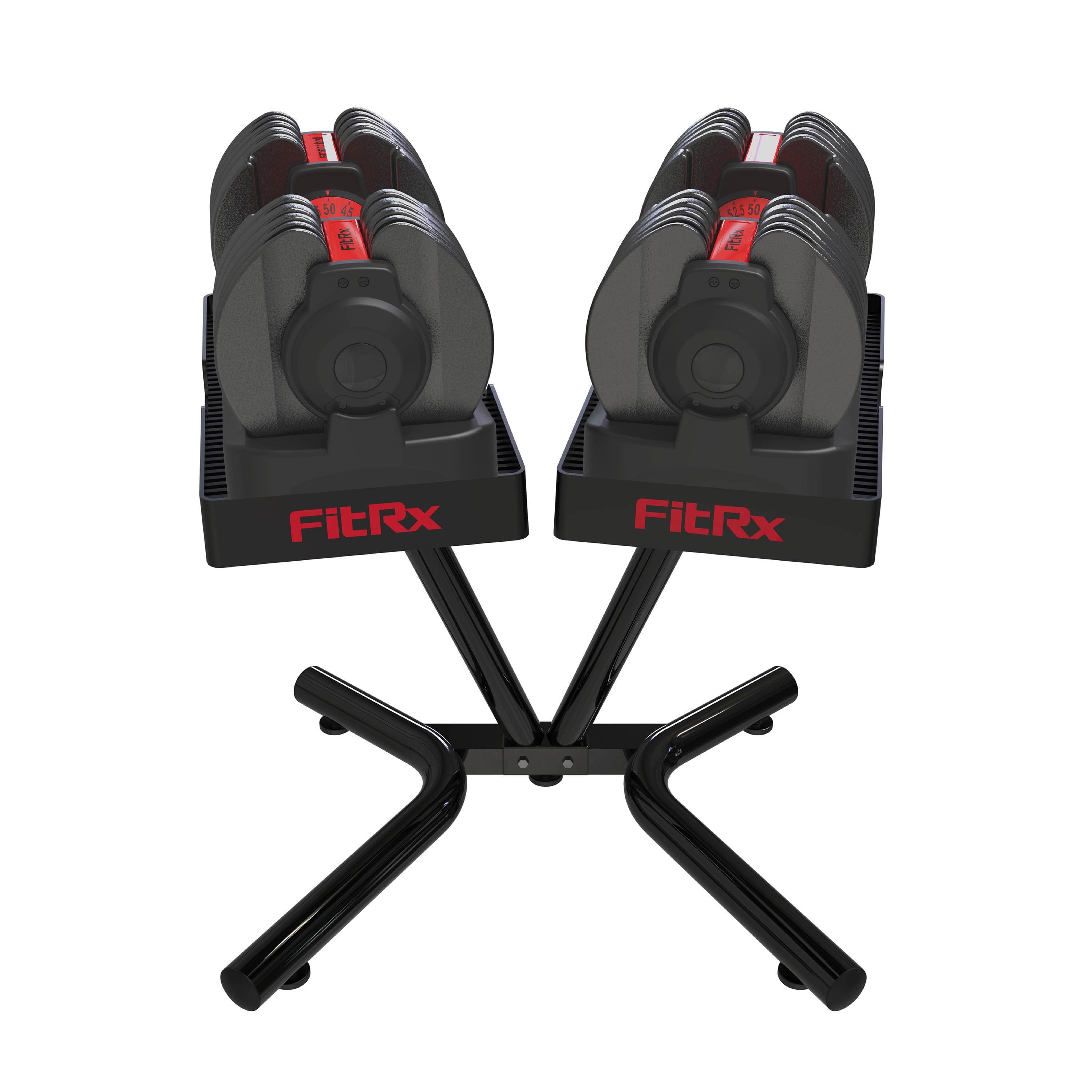 FitRx SmartRack and SmartBells Set, Dumbbell Weight Rack Stand with Two Quick-Select 5-52.5lbs Adjustable Dumbbells