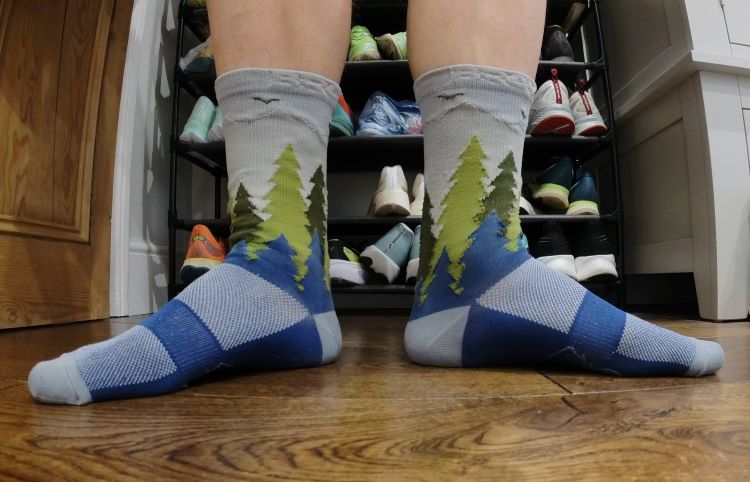 Close-up of a man's feet in running socks