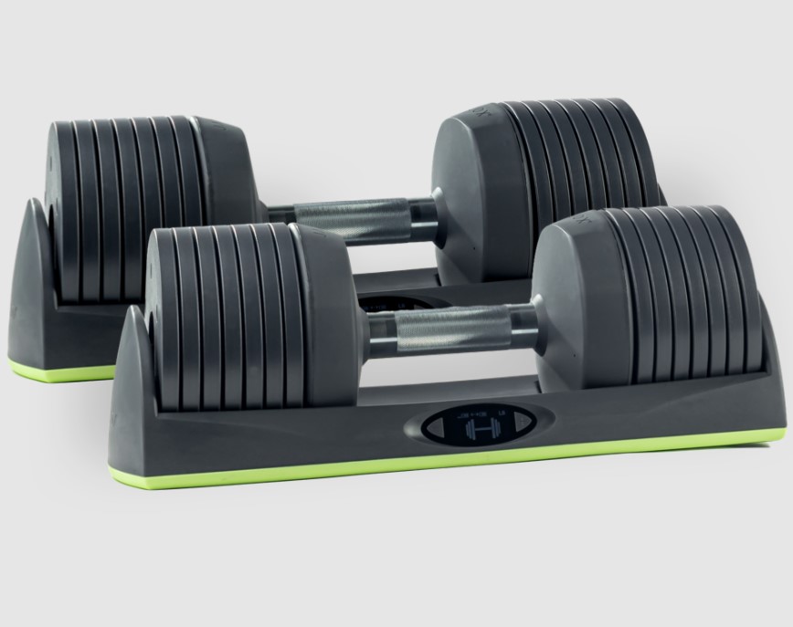 Product shot of JaxJox adjustable dumbbells