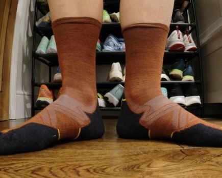 Close-up of man's feet wearing Smartwool running socks