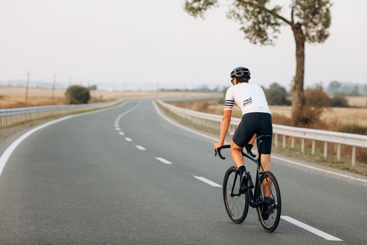 Road cyclist wearing cycling shorts