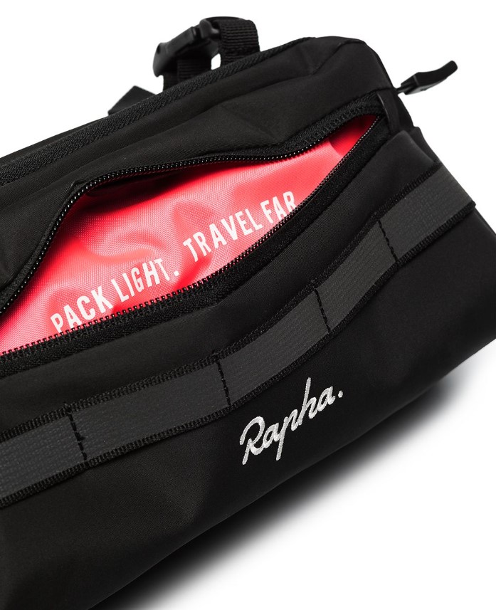 Product shot on an open Rapha bar bag