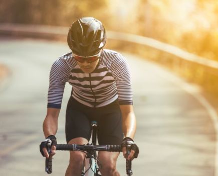 Close-up of a road cyclist wearing lycra