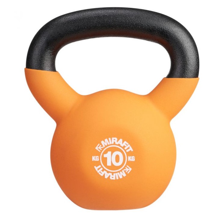 Product shot of orange Mirafit kettlebell