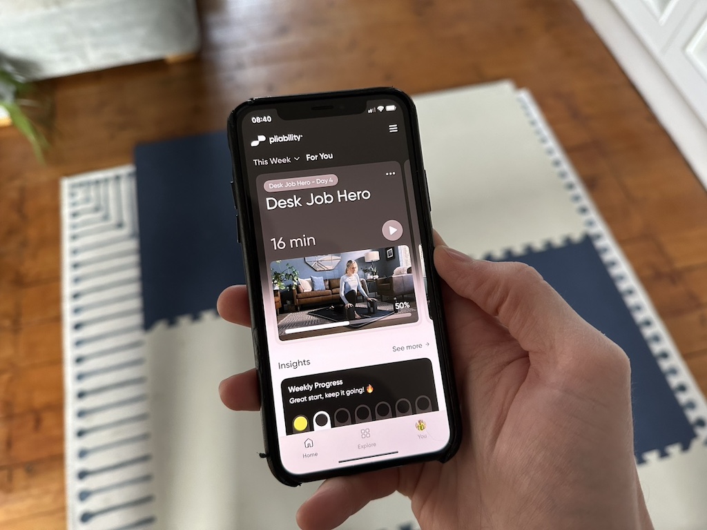 pliability app screen showing Desk Job Hero pathway