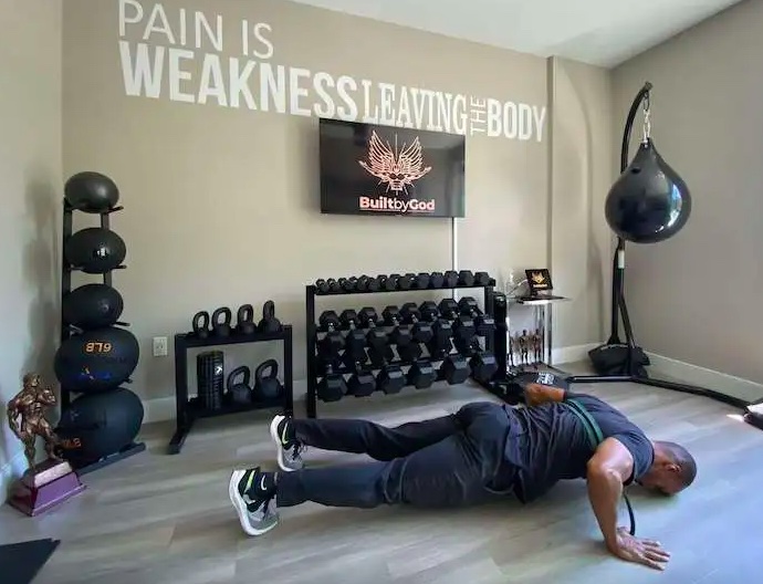 Man performing resistance band push-up