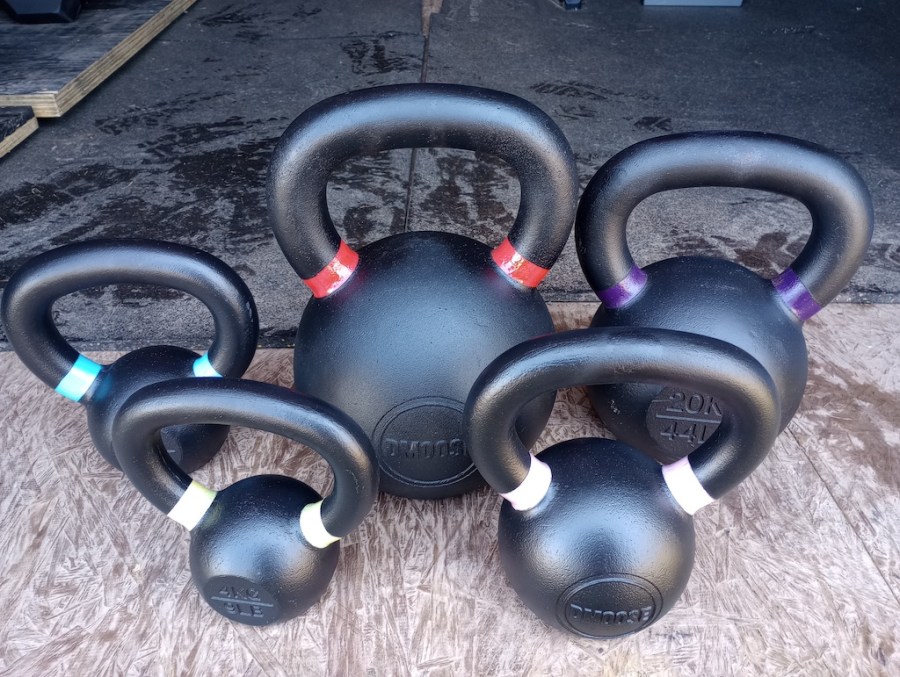 Set of DMoose Kettlebells lined up