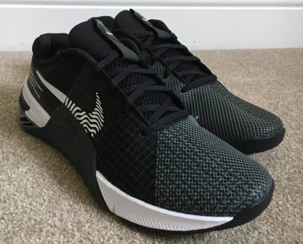 A pair of Nike Metcon 8 gym shoes