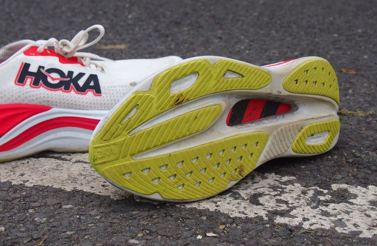 Close-up of outsole on a Hoka shoe