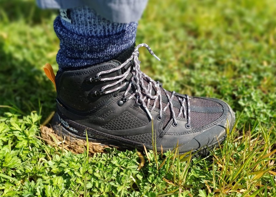 Close-up of a Jack Wolfskin used boot