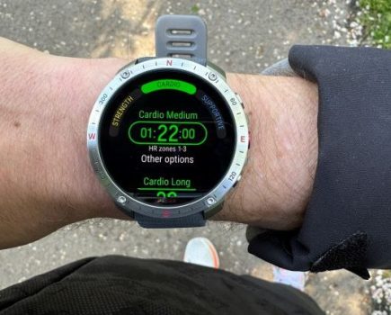 Close-up of a man's wrist wearing a running watch