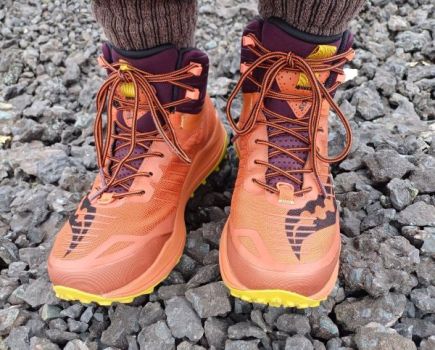 Close-up of a man's feet in hiking boots