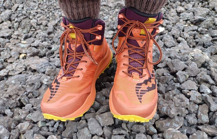 Close-up of a man's feet in hiking boots