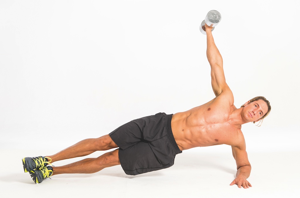 dumbbell side plank with lateral raise