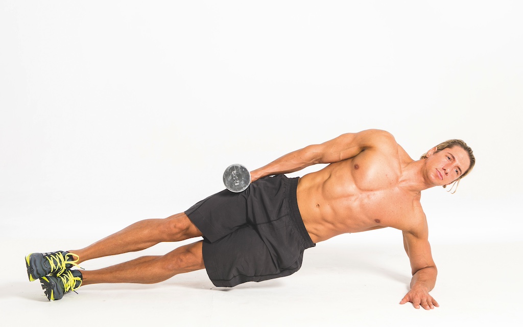 dumbbell side plank with lateral raise