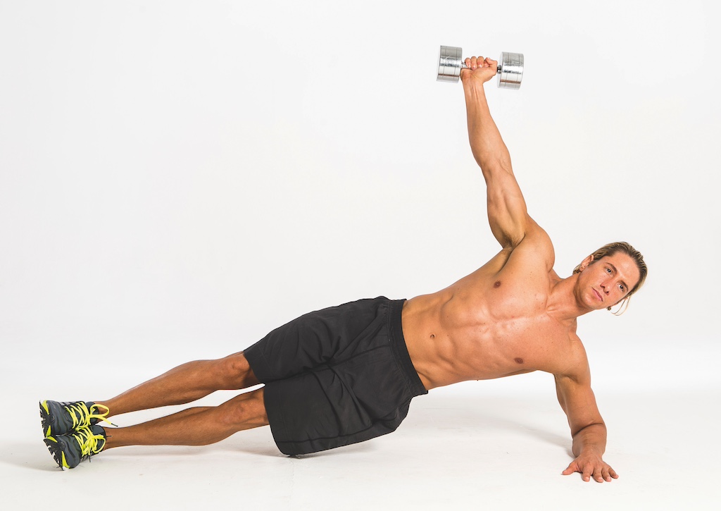 dumbbell side plank snatch