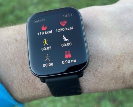 Close-up of an AmazFit Active watch