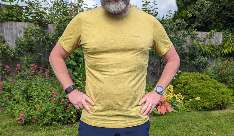 Close-up of a man wearing a sports t-shirt