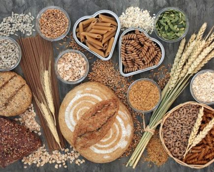 Overhead view of high fibre foods