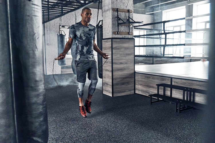 Man skipping in a gym