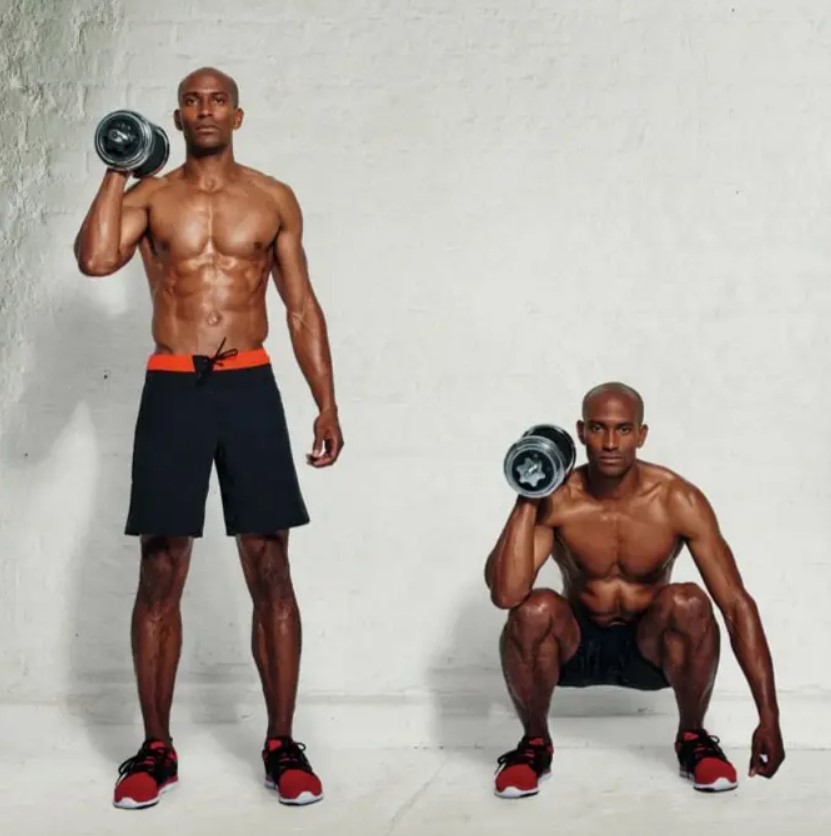 Man performing a single dumbbell front squat