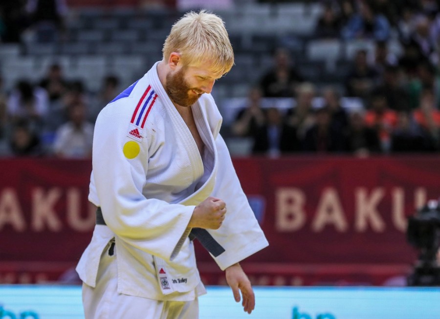 Chris Skelley competing in Para Judo