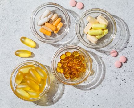 Overhead view of supplements in bowls