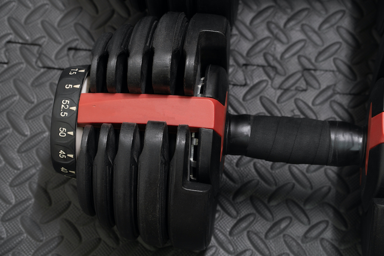 Close-up of an adjustable dumbbell