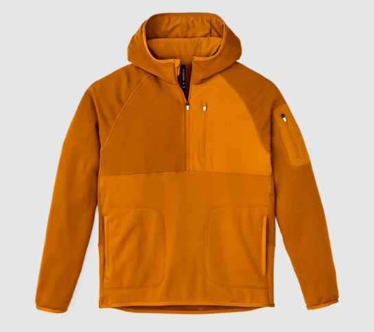 Product shot of a orange-brown Filson hoodie