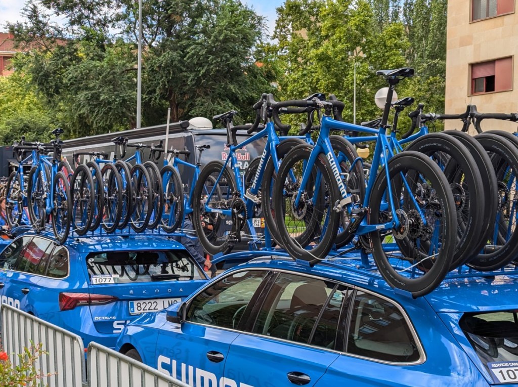 Shimano neutral service car with bikes on the roof