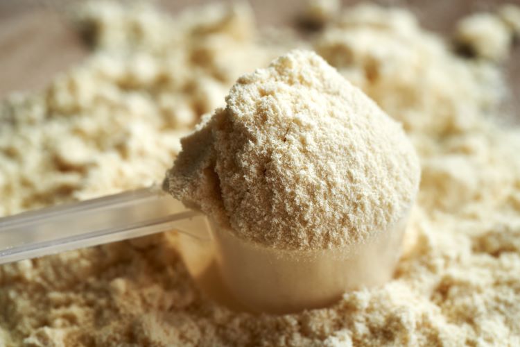 Close-up of a scoop of protein powder