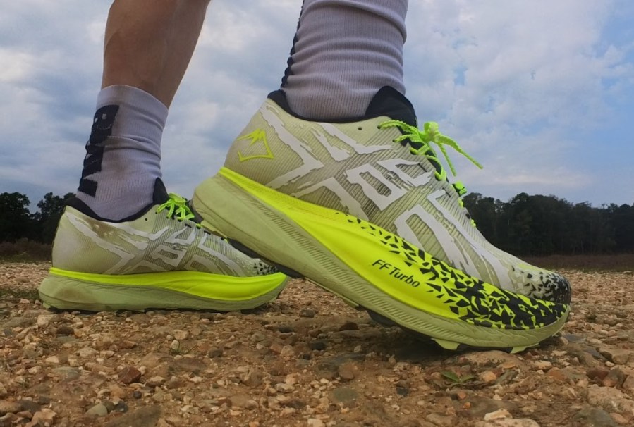 Close-up of a pair of Asics trail shoes