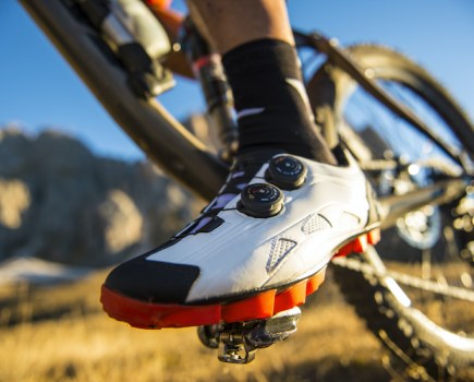 Close-up of cycling shoes in action