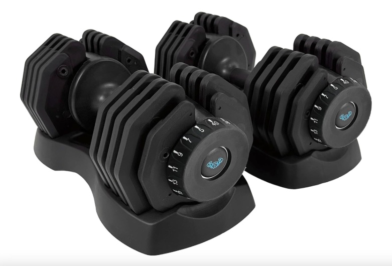 Product shot of adjustable dumbbells