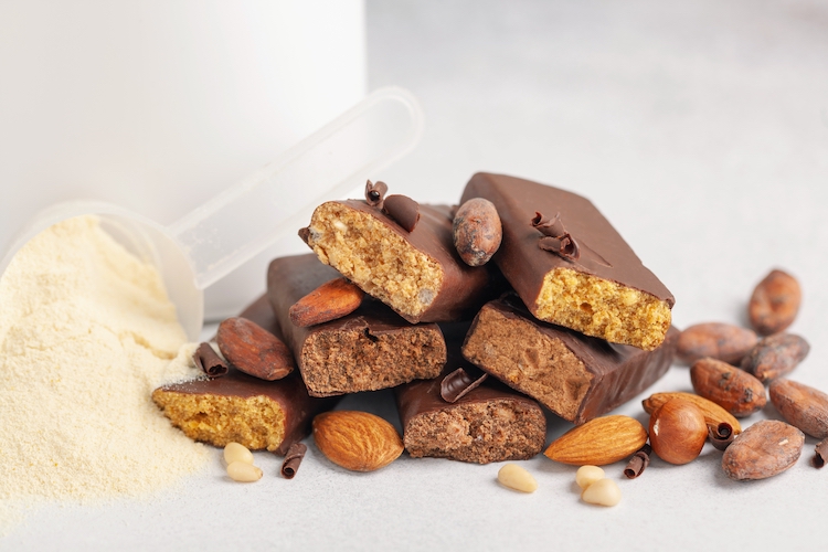 Protein bars, nuts and protein powder