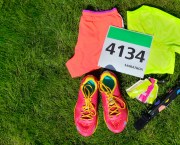 Overhead view of running kit and energy gels